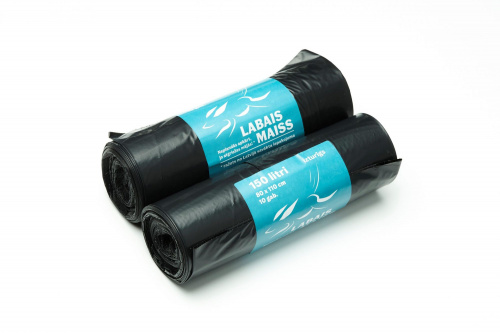 Atkritumu maisi 150L, 80x110cm, melni, LDPE, 10gab/rul.