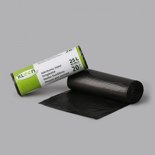 Atkritumu maisi 25L, 46x60cm, melni, HDPE, 20gab/rul