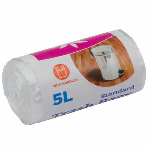 Atkritumu maisi ar rokturiem 5L, HDPE, baltie, 40gab/rul.